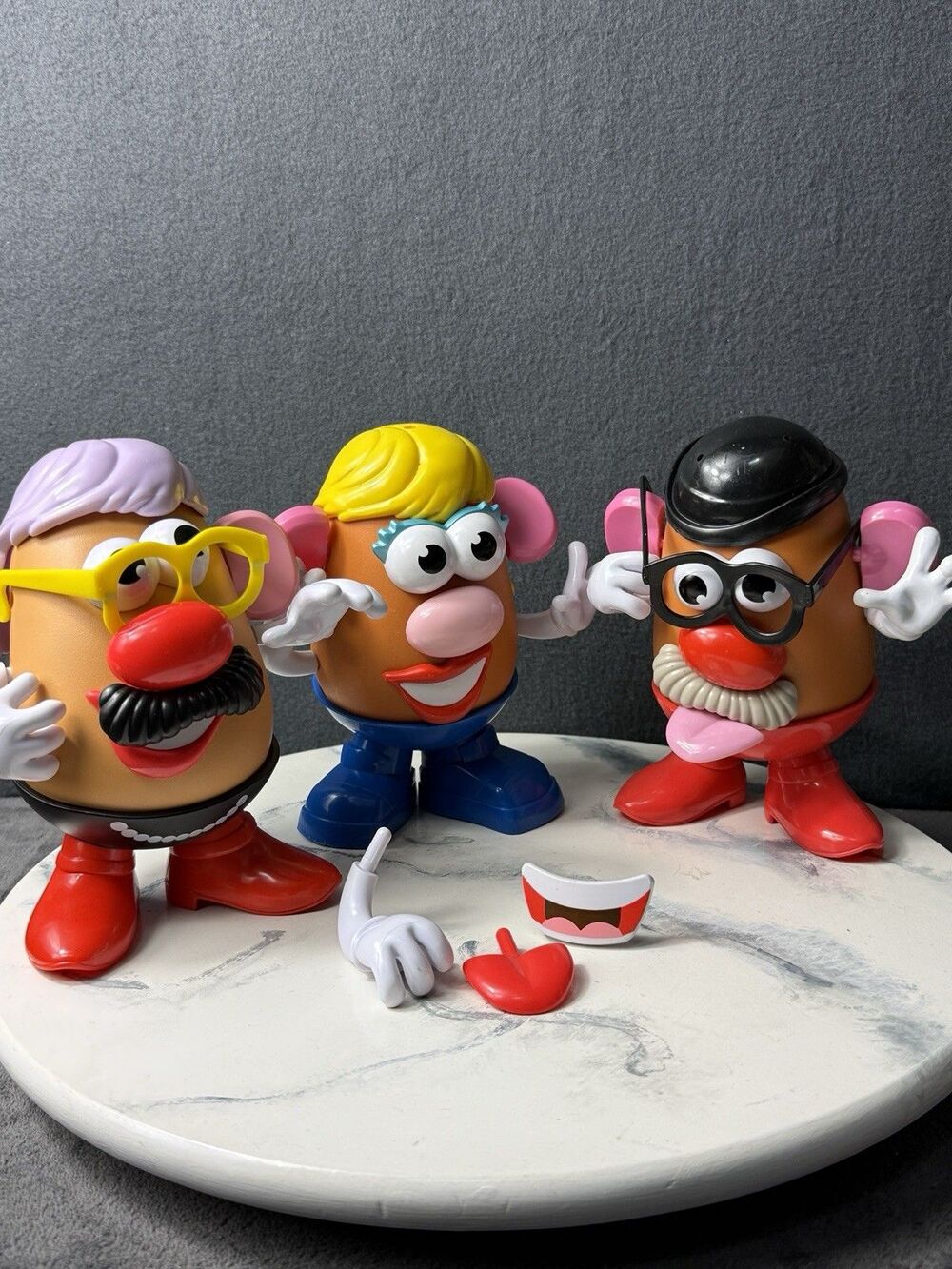 Set of 3 Vintage 1985 Hasbro Mr. Potato Head with Accessories 35 Pieces Total